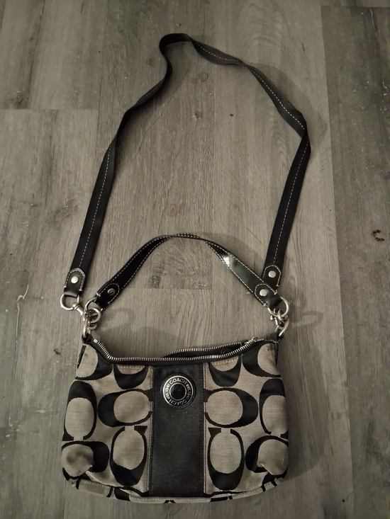 Coach Handbags - Coach Black and Tan Signature Canvas Crossbody with Removable Strap